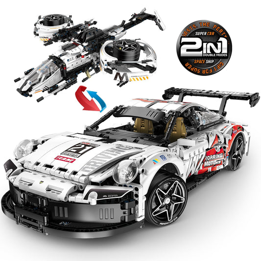 2 in 1 Porsche 911 Building Set and Star Space Fighter Building Set, Remote Control, 1860Pcs